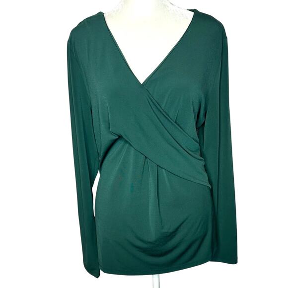 Jason Wu Dark Green Wrap Style V-Neck Stretchy Women's Blouse Medium - Picture 1 of 7